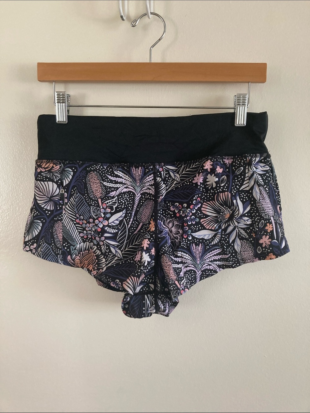 Title Nine Floral Print Swim Bottoms - Black with Pink & Purple Accents